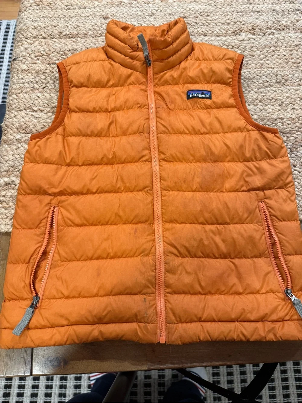 Kids Patagonia Orange Puffer Jacket with Logo Trim
